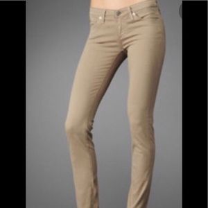 AG THE STILT silk cigarette jeans in tan.